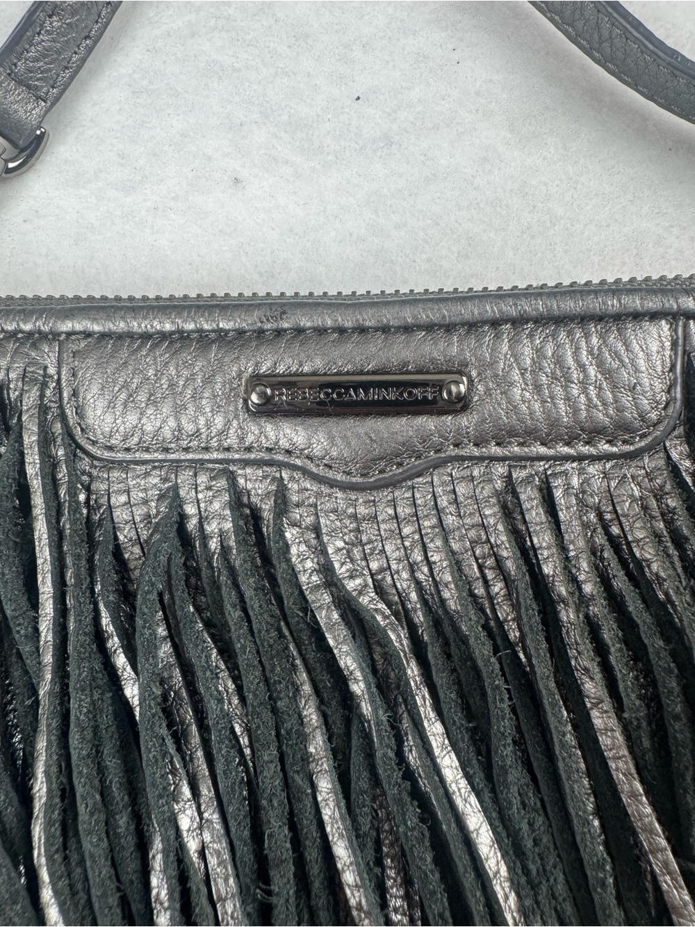 Rebecca Minkoff Fringe Crossbody Bag Gray Leather Boho - Picture 3 of 12